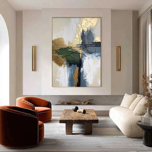 VERDANT ECHO: Textured Wabi Sabi Abstract Landscape Painting