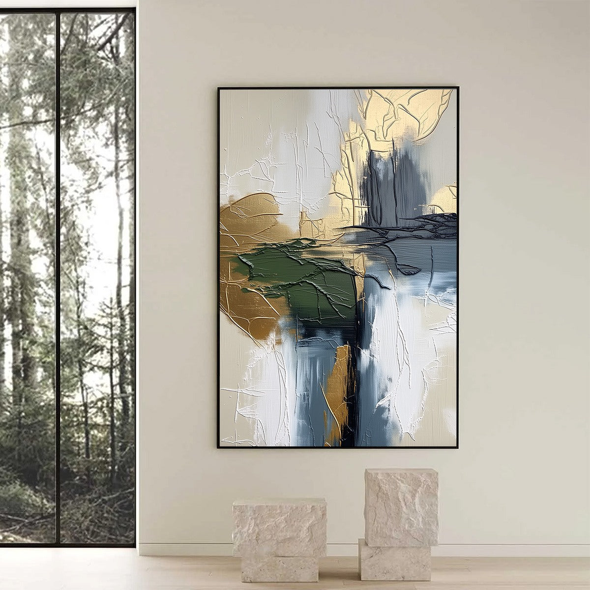 VERDANT ECHO: Textured Wabi Sabi Abstract Landscape Painting
