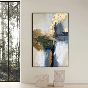 VERDANT ECHO: Textured Wabi Sabi Abstract Landscape Painting
