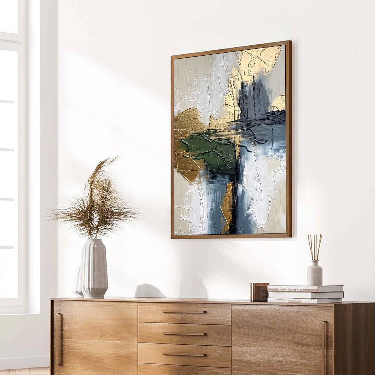 VERDANT ECHO: Textured Wabi Sabi Abstract Landscape Painting
