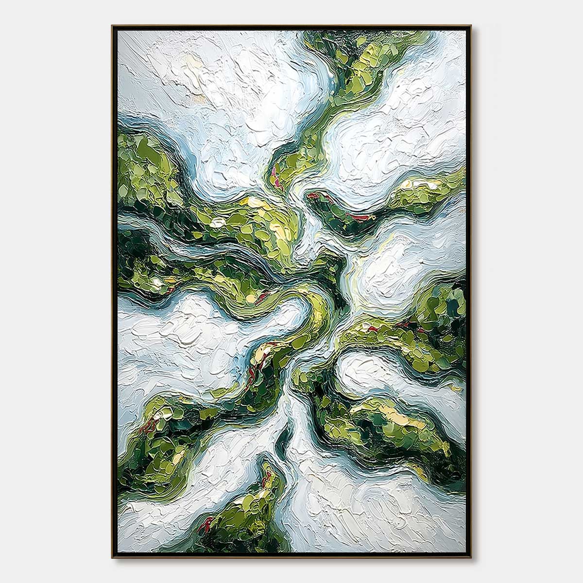 VERDANT FLOW: Abstract Green Impasto Landscape Oil Painting