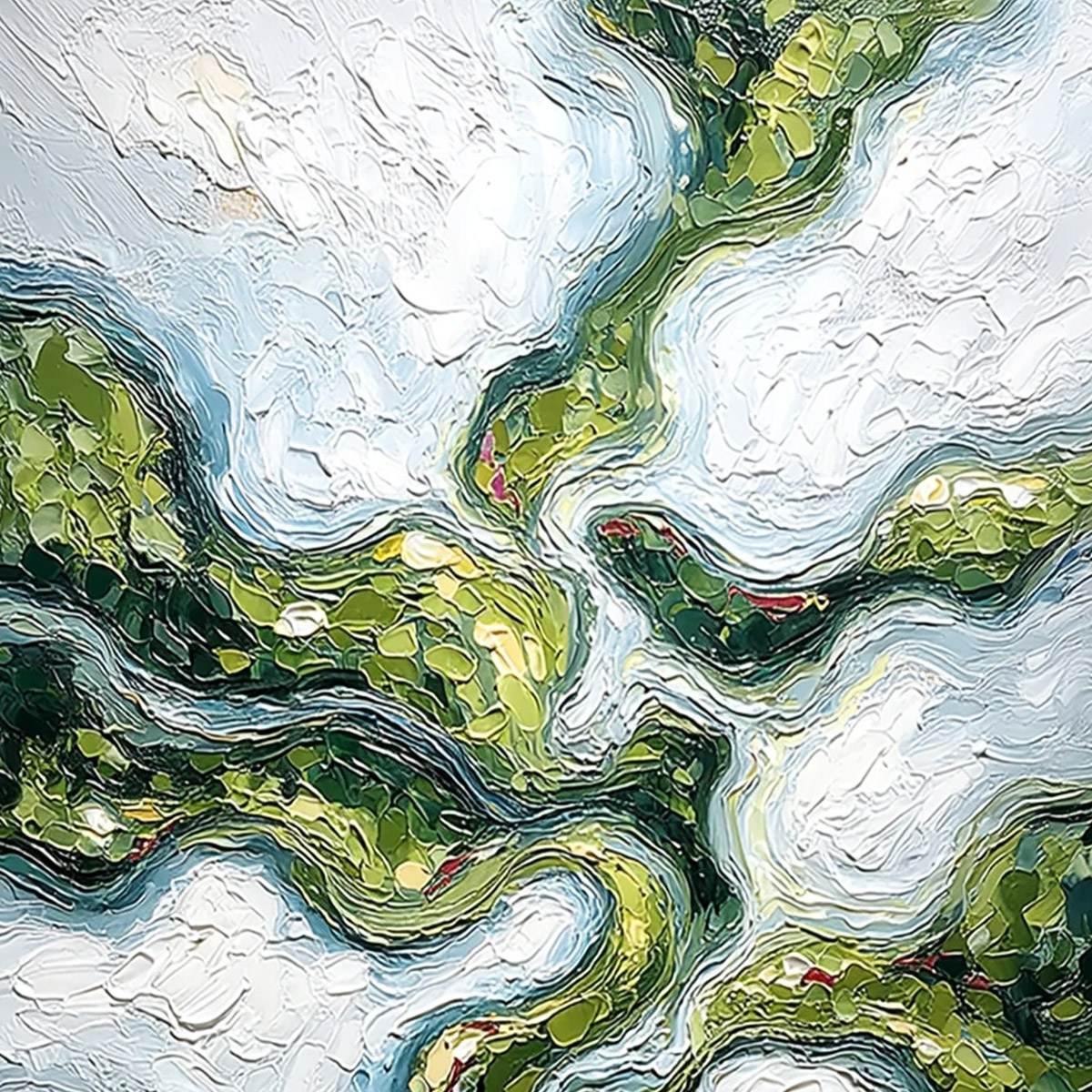 VERDANT FLOW: Abstract Green Impasto Landscape Oil Painting