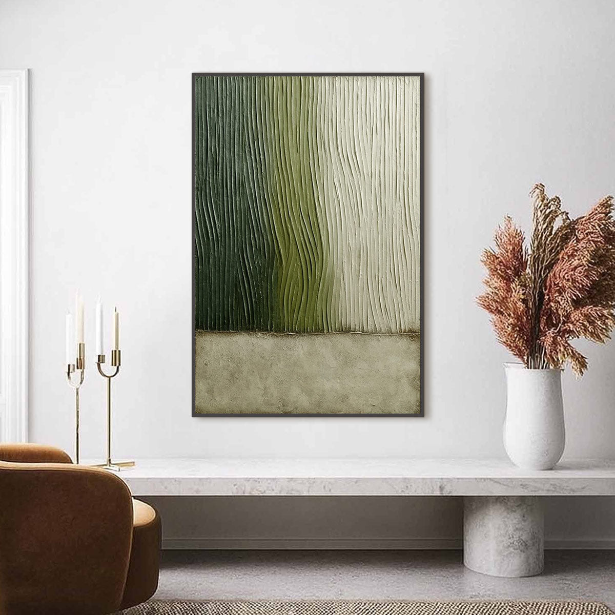 VERDANT GROOVE: Textured Wabi Sabi Abstract Landscape Painting