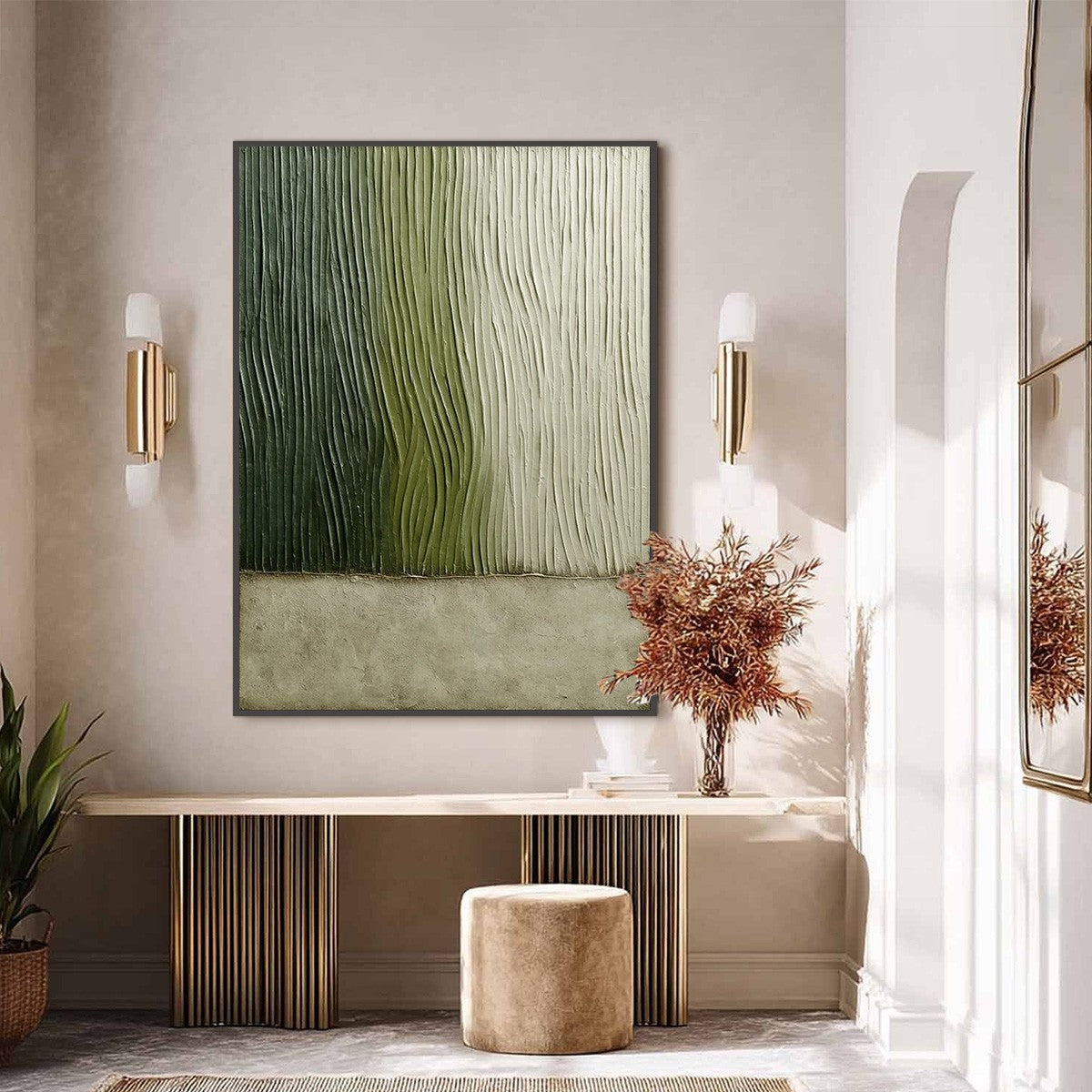 VERDANT GROOVE: Textured Wabi Sabi Abstract Landscape Painting