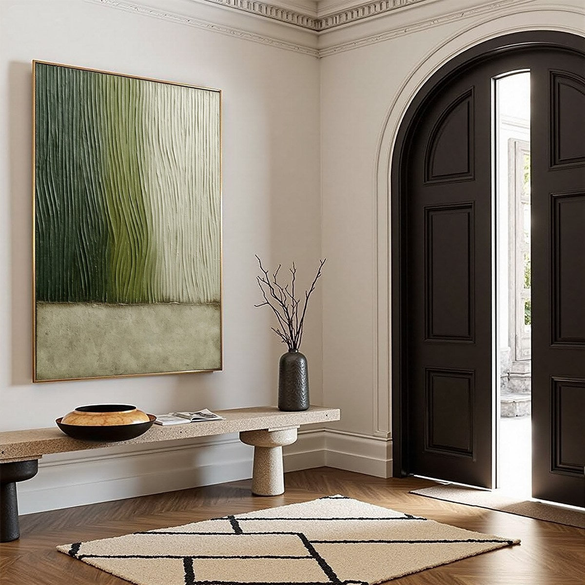 VERDANT GROOVE: Textured Wabi Sabi Abstract Landscape Painting