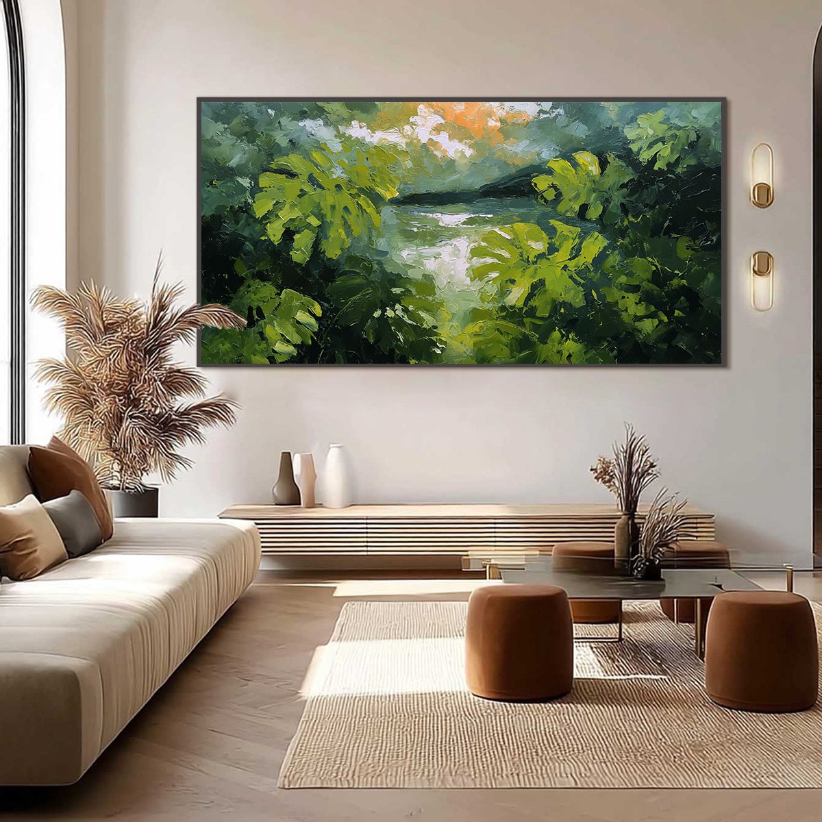VERDANT HIDEAWAY: Textured Impasto Painting of a Forest Lake