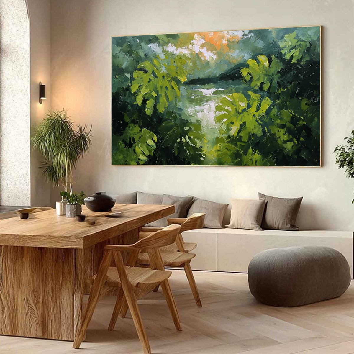 VERDANT HIDEAWAY: Textured Impasto Painting of a Forest Lake