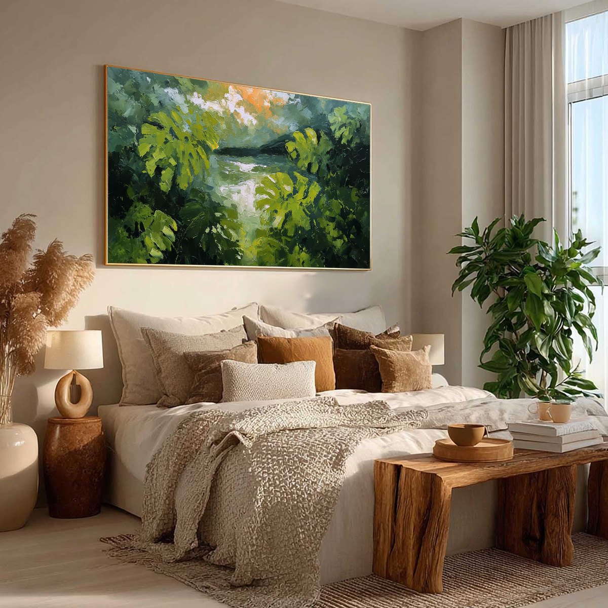 VERDANT HIDEAWAY: Textured Impasto Painting of a Forest Lake