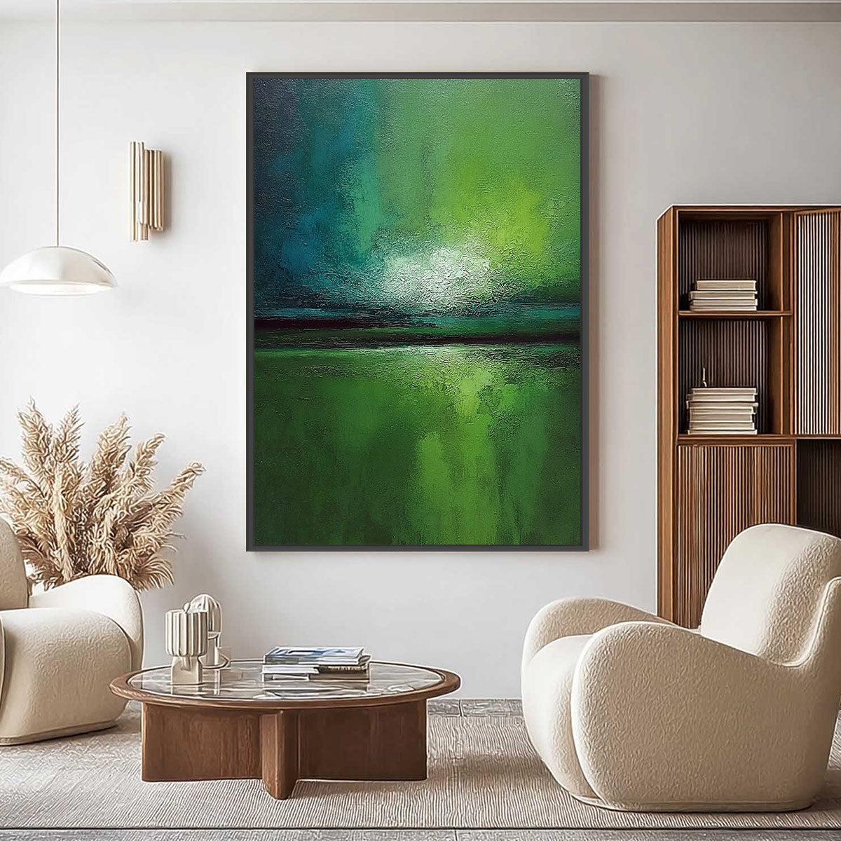 VERDANT HORIZON: Large Textured Abstract Green Landscape Painting