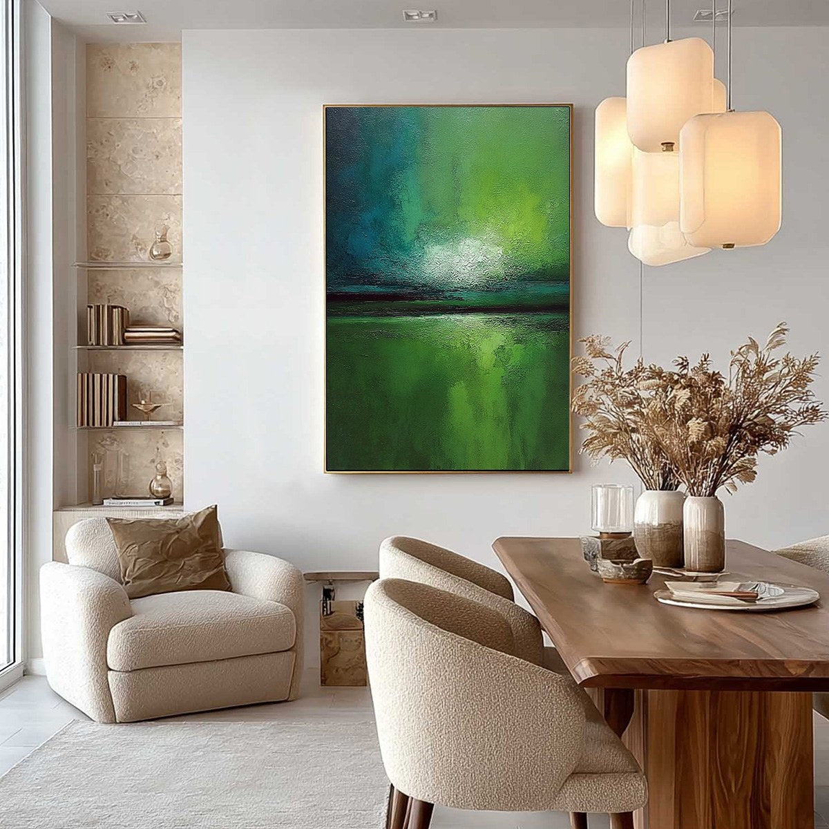 VERDANT HORIZON: Large Textured Abstract Green Landscape Painting