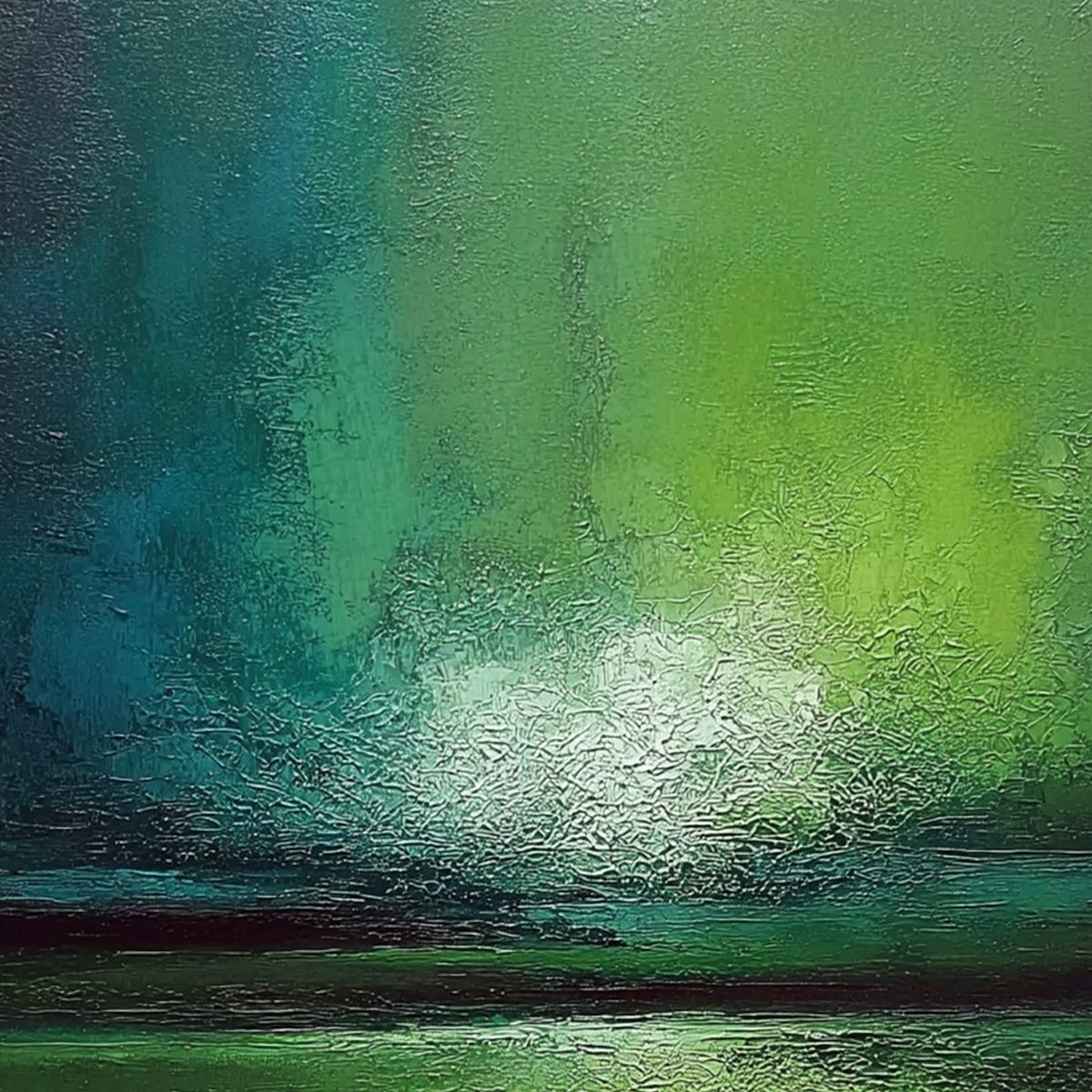 VERDANT HORIZON: Large Textured Abstract Green Landscape Painting