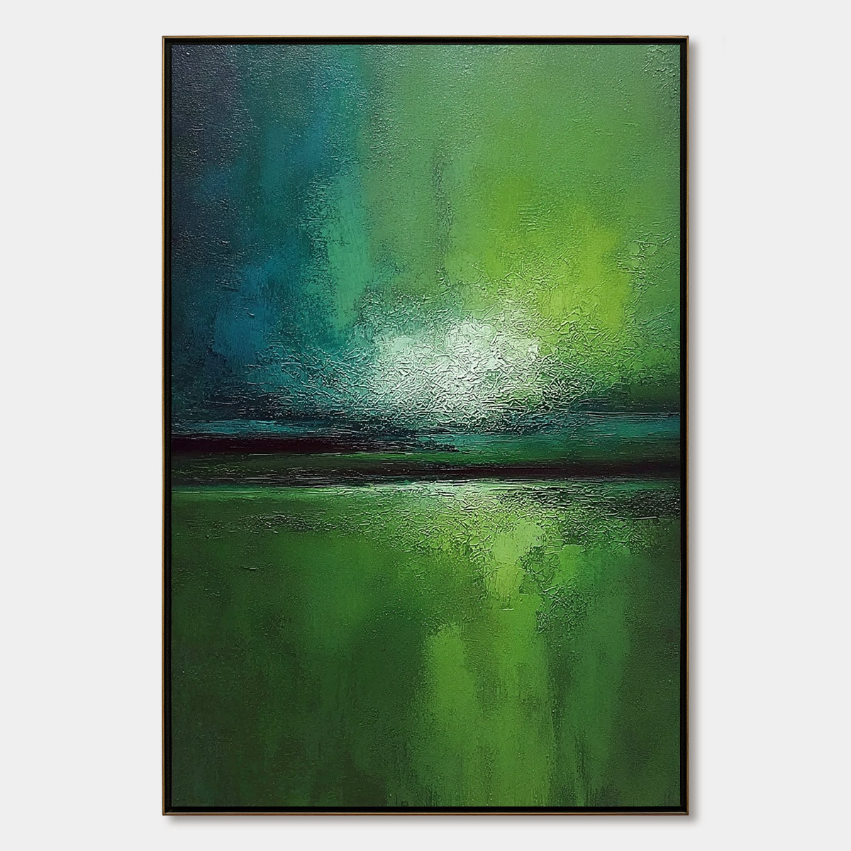 VERDANT HORIZON: Large Textured Abstract Green Landscape Painting