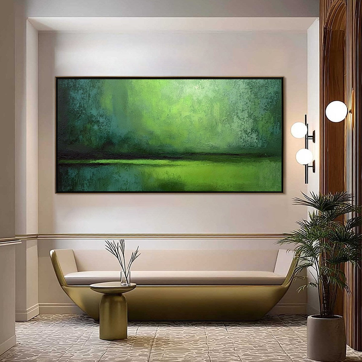 VERDANT HORIZON: Large Textured Green Abstract Landscape Painting
