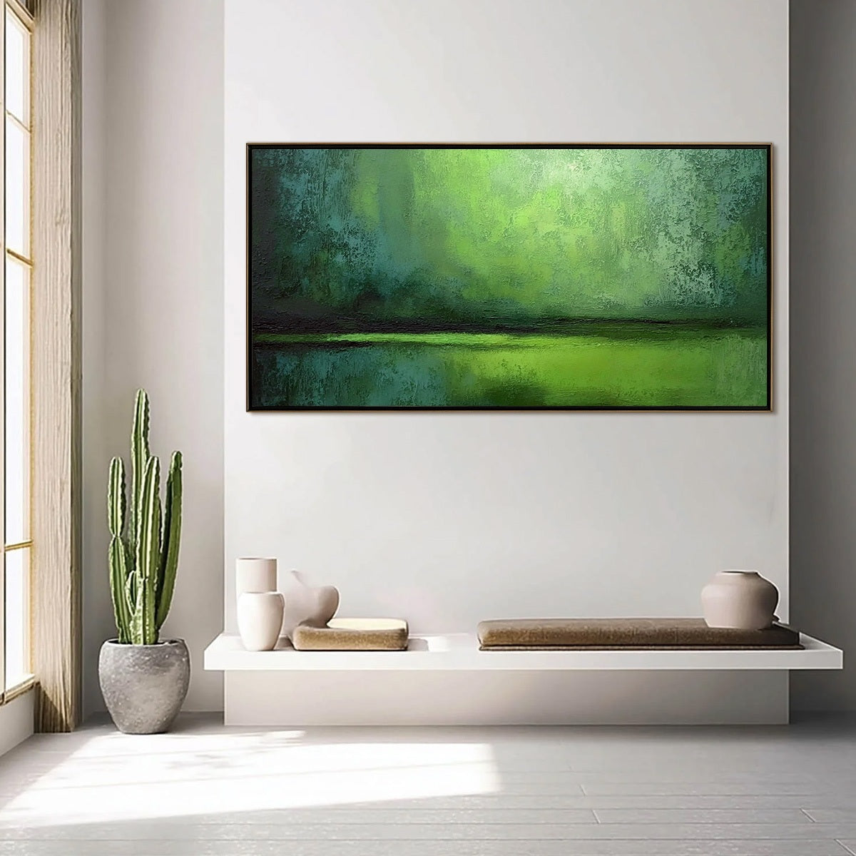 VERDANT HORIZON: Large Textured Green Abstract Landscape Painting