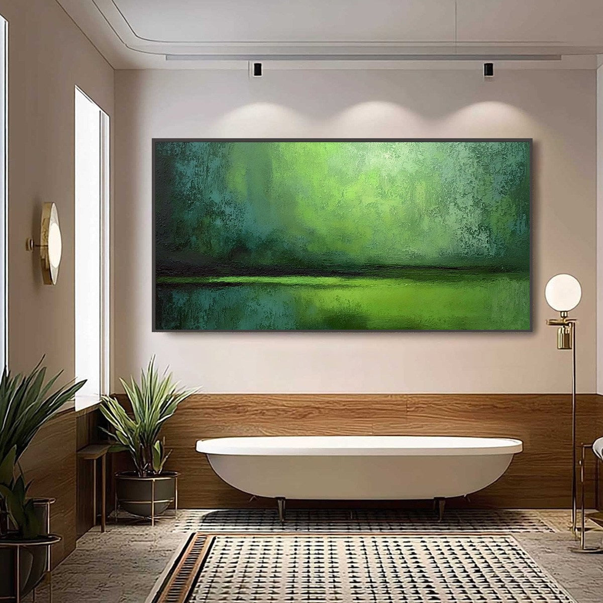 VERDANT HORIZON: Large Textured Green Abstract Landscape Painting