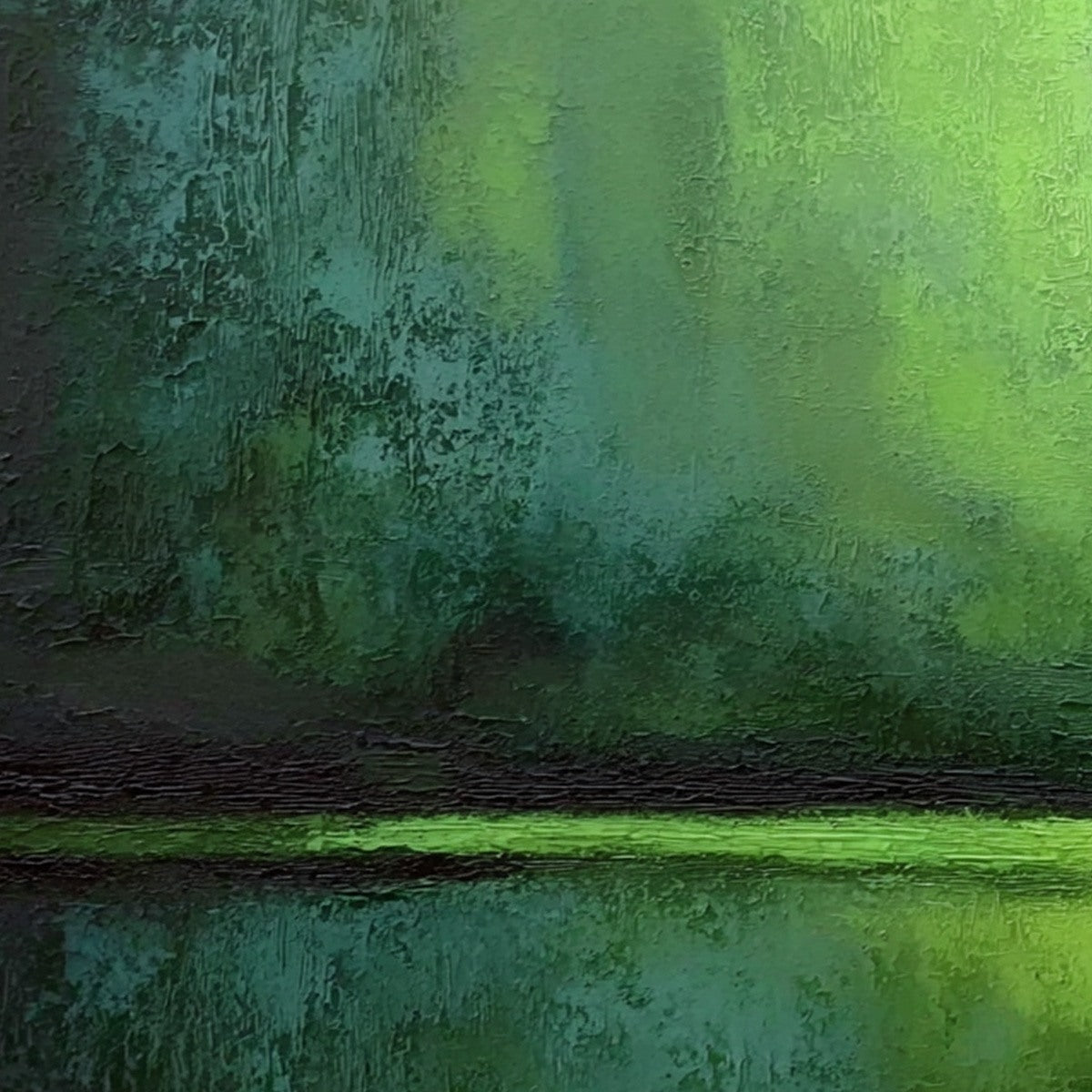 VERDANT HORIZON: Large Textured Green Abstract Landscape Painting