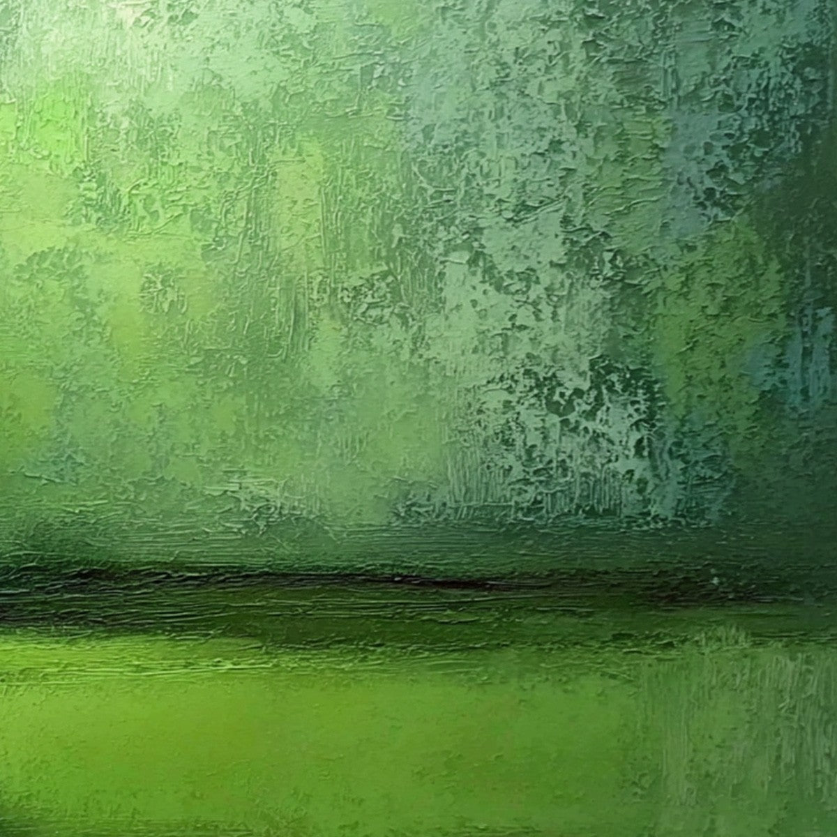 VERDANT HORIZON: Large Textured Green Abstract Landscape Painting