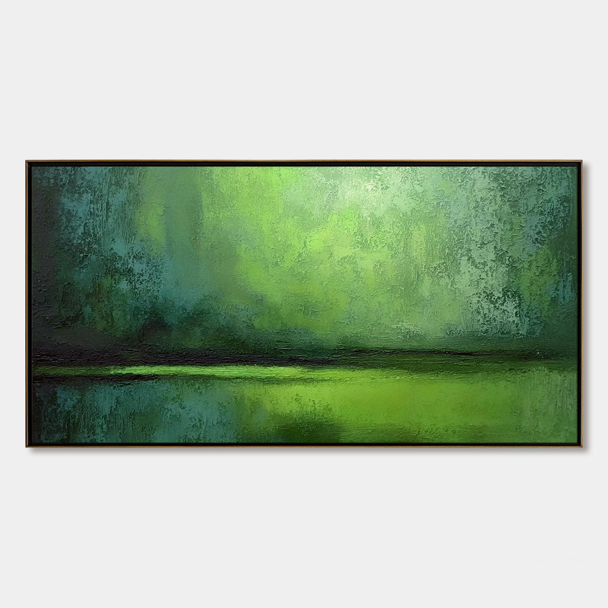 VERDANT HORIZON: Large Textured Green Abstract Landscape Painting