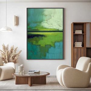 VERDANT HORIZON: Textured Abstract Green Landscape Painting