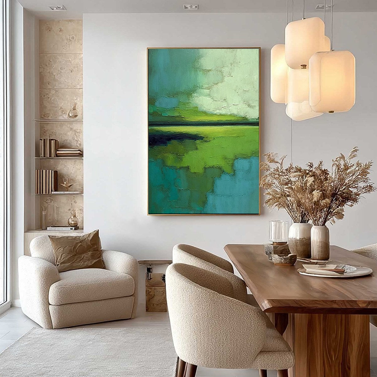 VERDANT HORIZON: Textured Abstract Green Landscape Painting