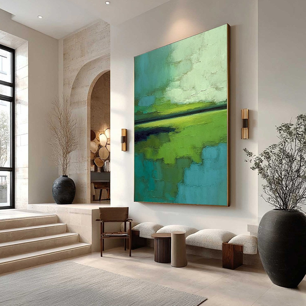 VERDANT HORIZON: Textured Abstract Green Landscape Painting