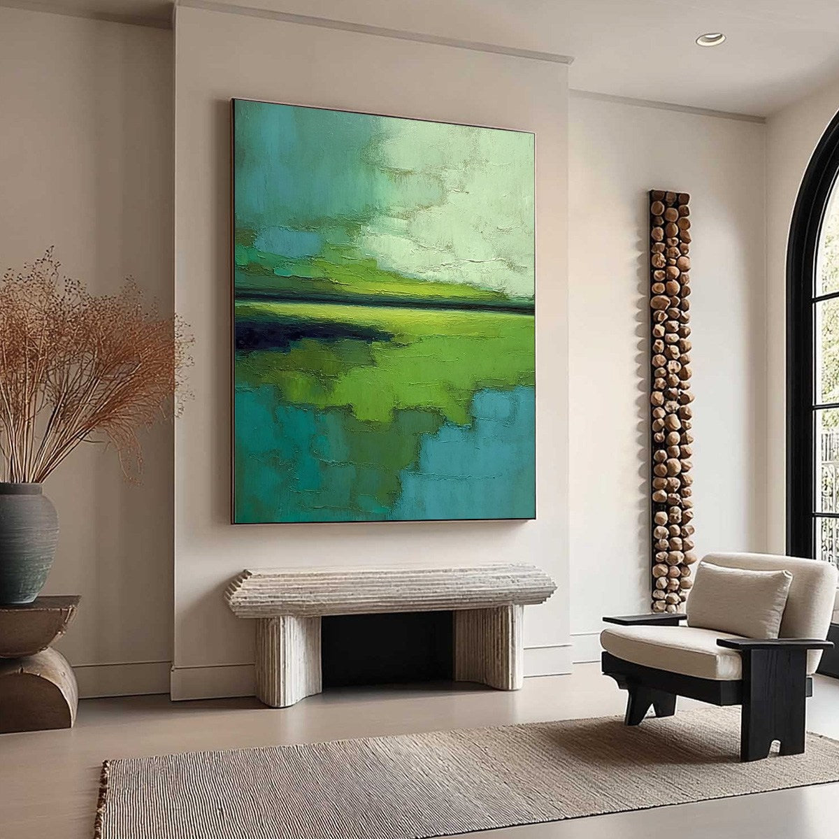 VERDANT HORIZON: Textured Abstract Green Landscape Painting