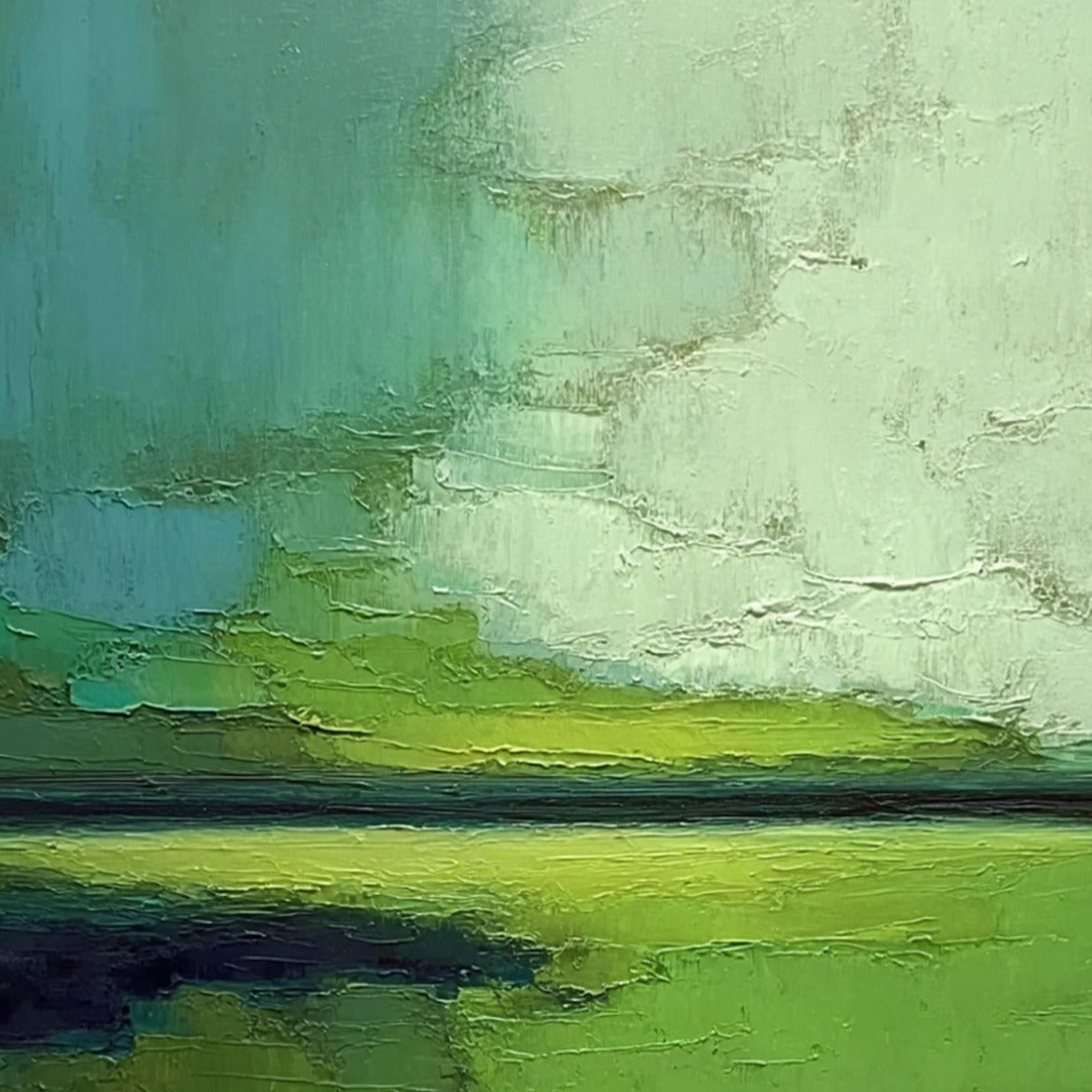 VERDANT HORIZON: Textured Abstract Green Landscape Painting