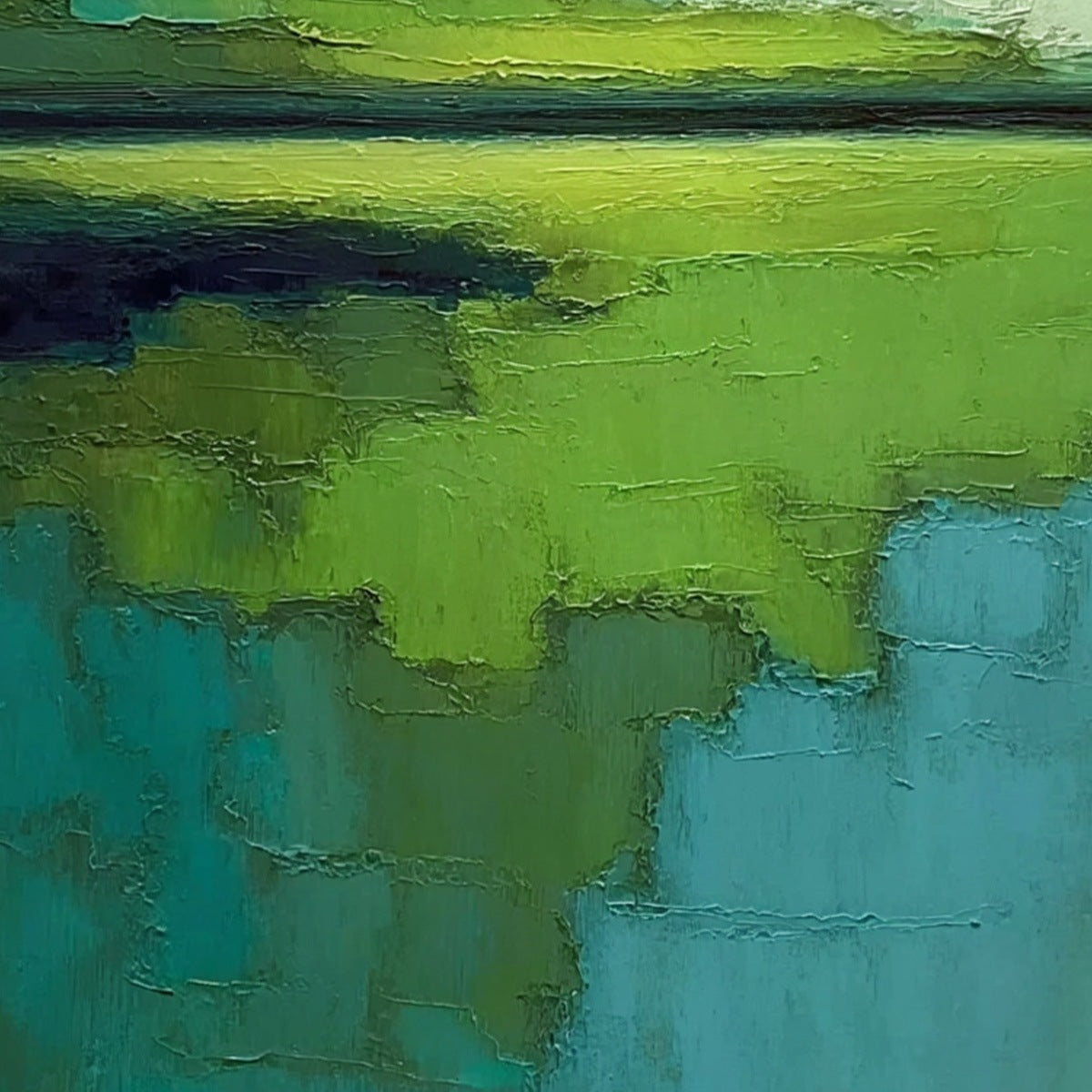 VERDANT HORIZON: Textured Abstract Green Landscape Painting