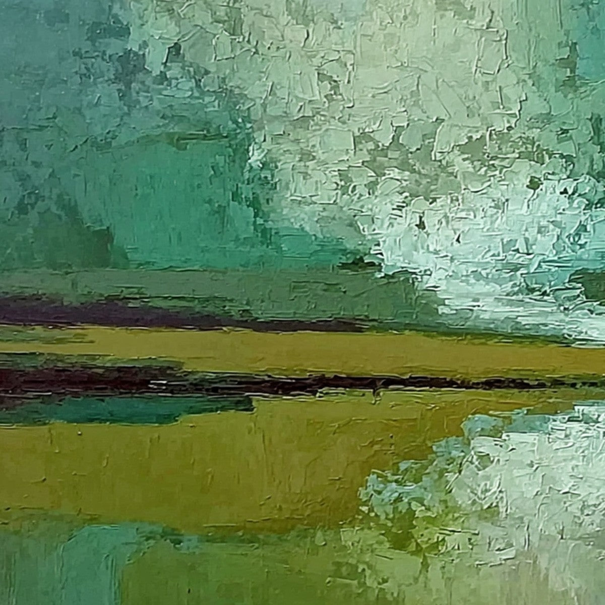 VERDANT HORIZON: Textured Abstract Landscape Painting in Green and Gold