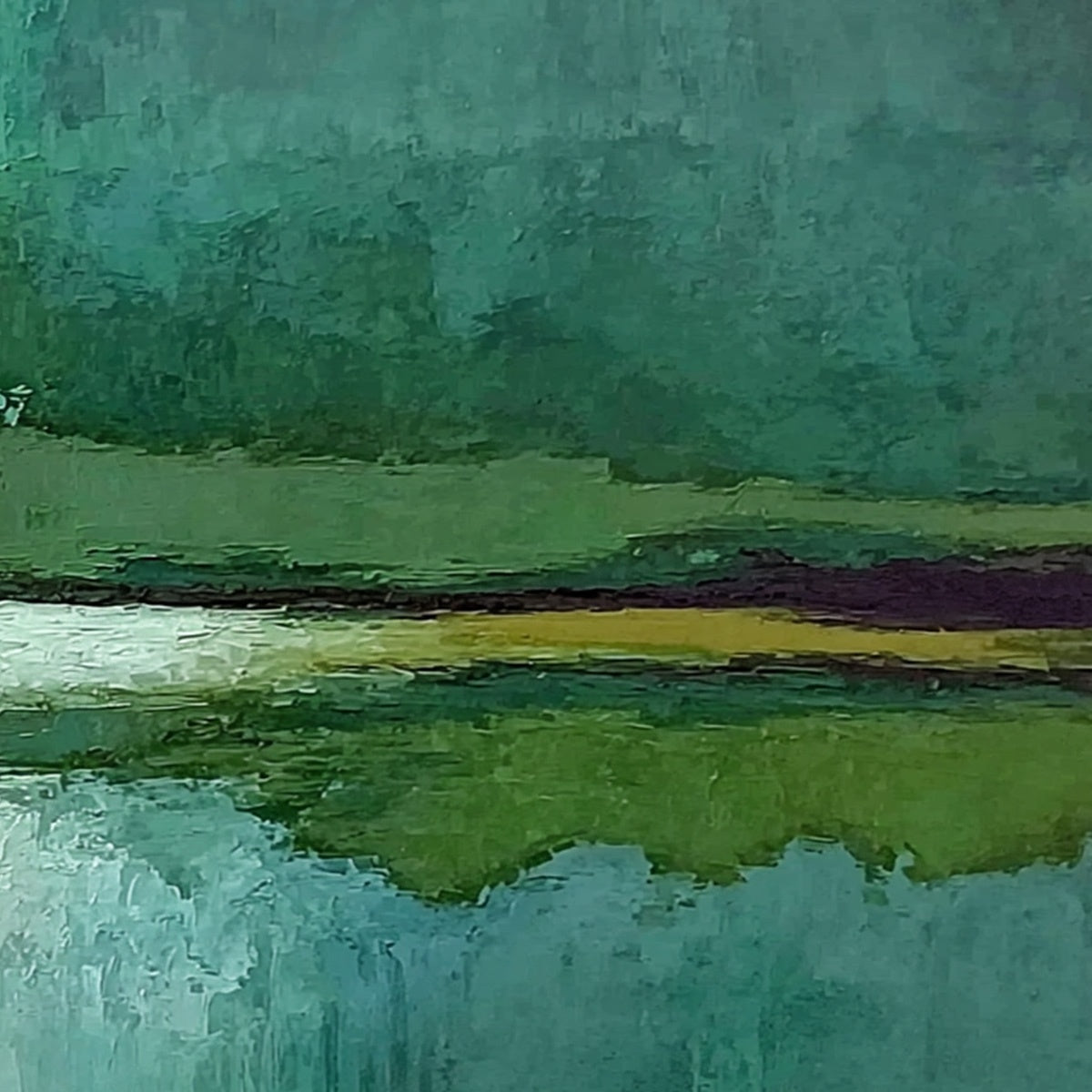 VERDANT HORIZON: Textured Abstract Landscape Painting in Green and Gold