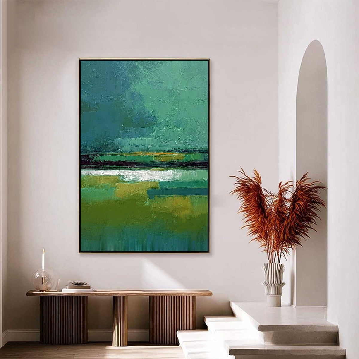 VERDANT HORIZON: Textured Wabi Sabi Abstract Landscape Painting