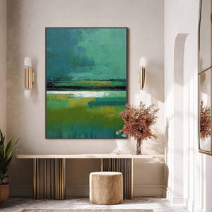 VERDANT HORIZON: Textured Wabi Sabi Abstract Landscape Painting