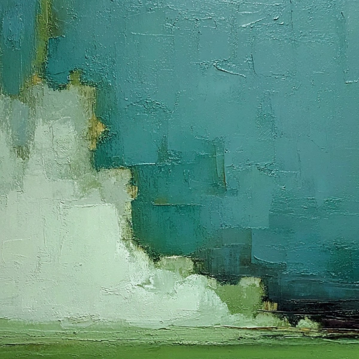 Verdant Horizon Green Abstract Landscape Textured Oil Painting