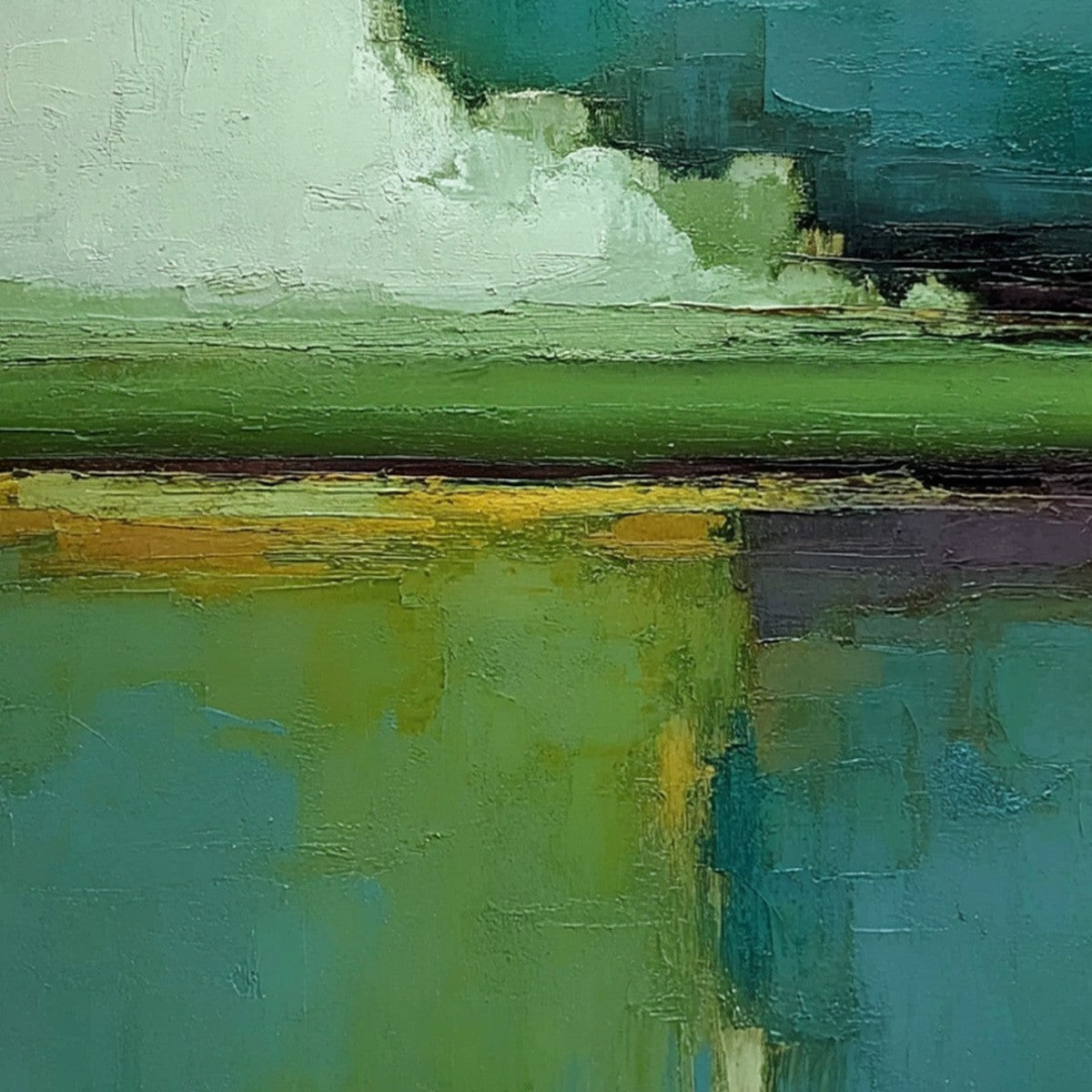VERDANT HORIZON: Vertical Textured Abstract Landscape Oil Painting
