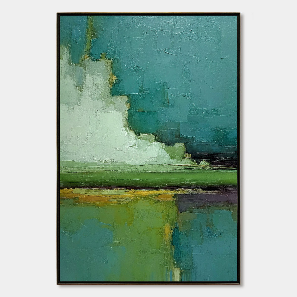 Verdant Horizon Green Abstract Landscape Textured Oil Painting