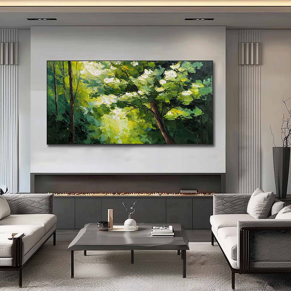 VERDANT LIGHT: Textured Palette Knife Forest Landscape Oil Painting