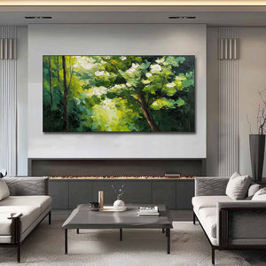 VERDANT LIGHT: Textured Palette Knife Forest Landscape Oil Painting