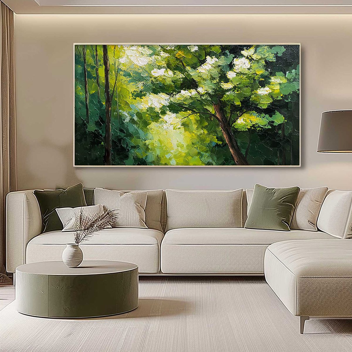 VERDANT LIGHT: Textured Palette Knife Forest Landscape Oil Painting