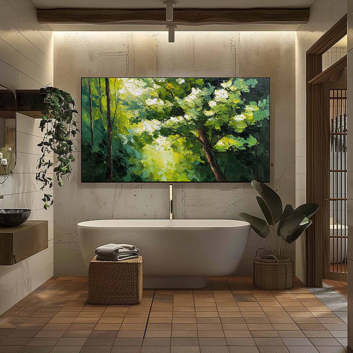 VERDANT LIGHT: Textured Palette Knife Forest Landscape Oil Painting