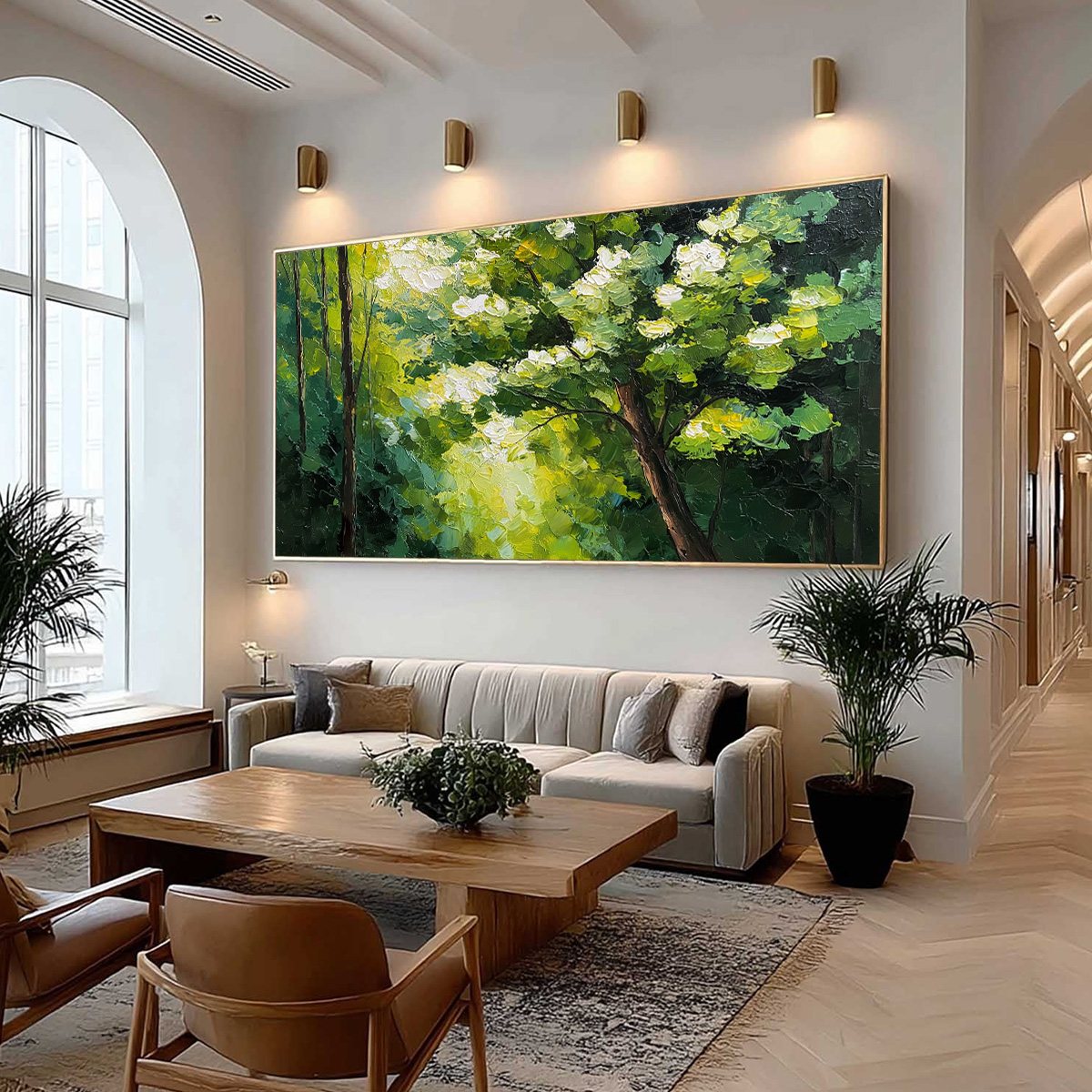 VERDANT LIGHT: Textured Palette Knife Forest Landscape Oil Painting