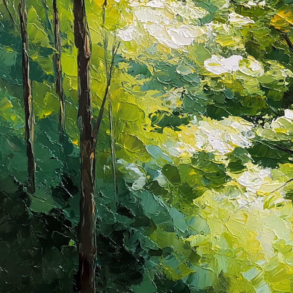 VERDANT LIGHT: Textured Palette Knife Forest Landscape Oil Painting