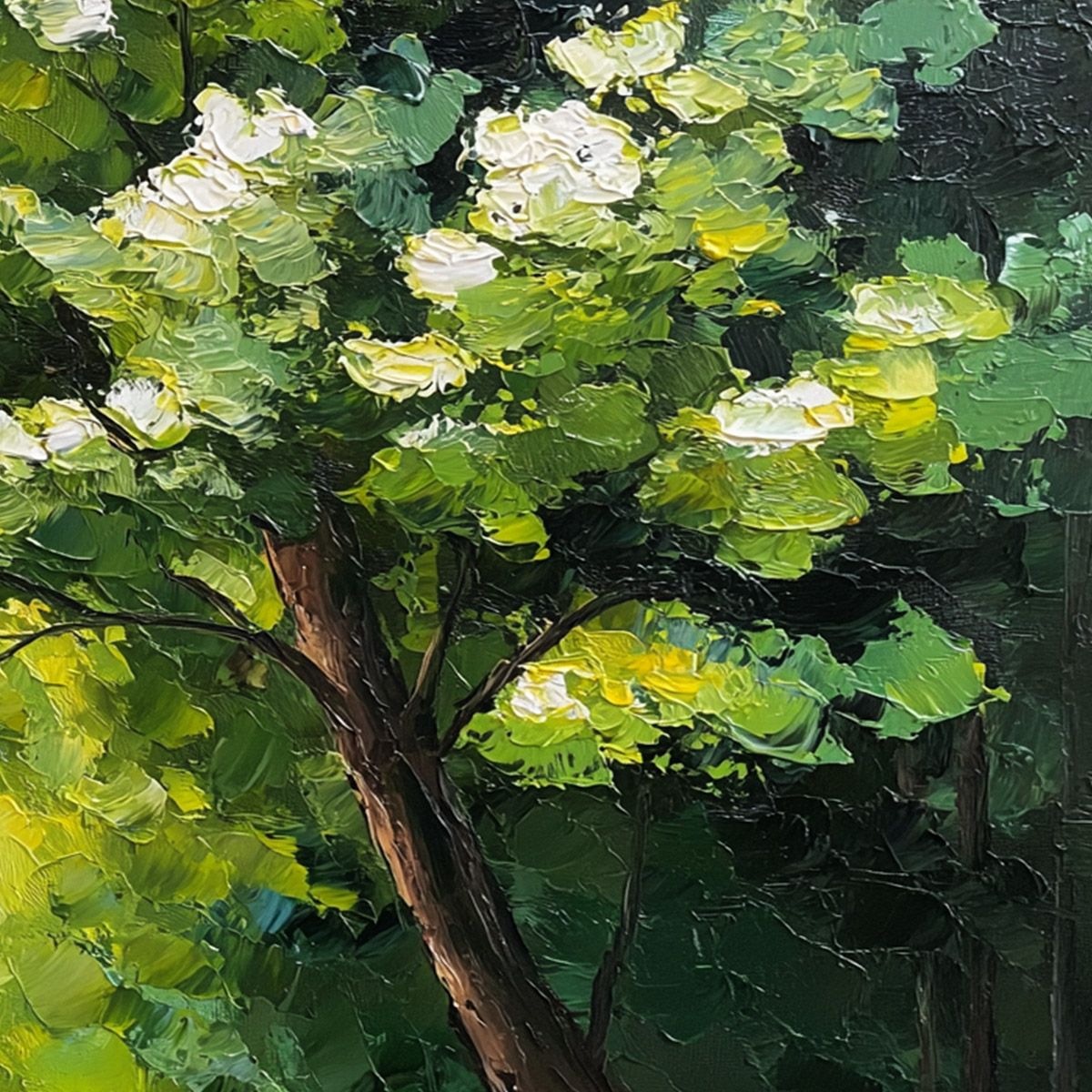 VERDANT LIGHT: Textured Palette Knife Forest Landscape Oil Painting