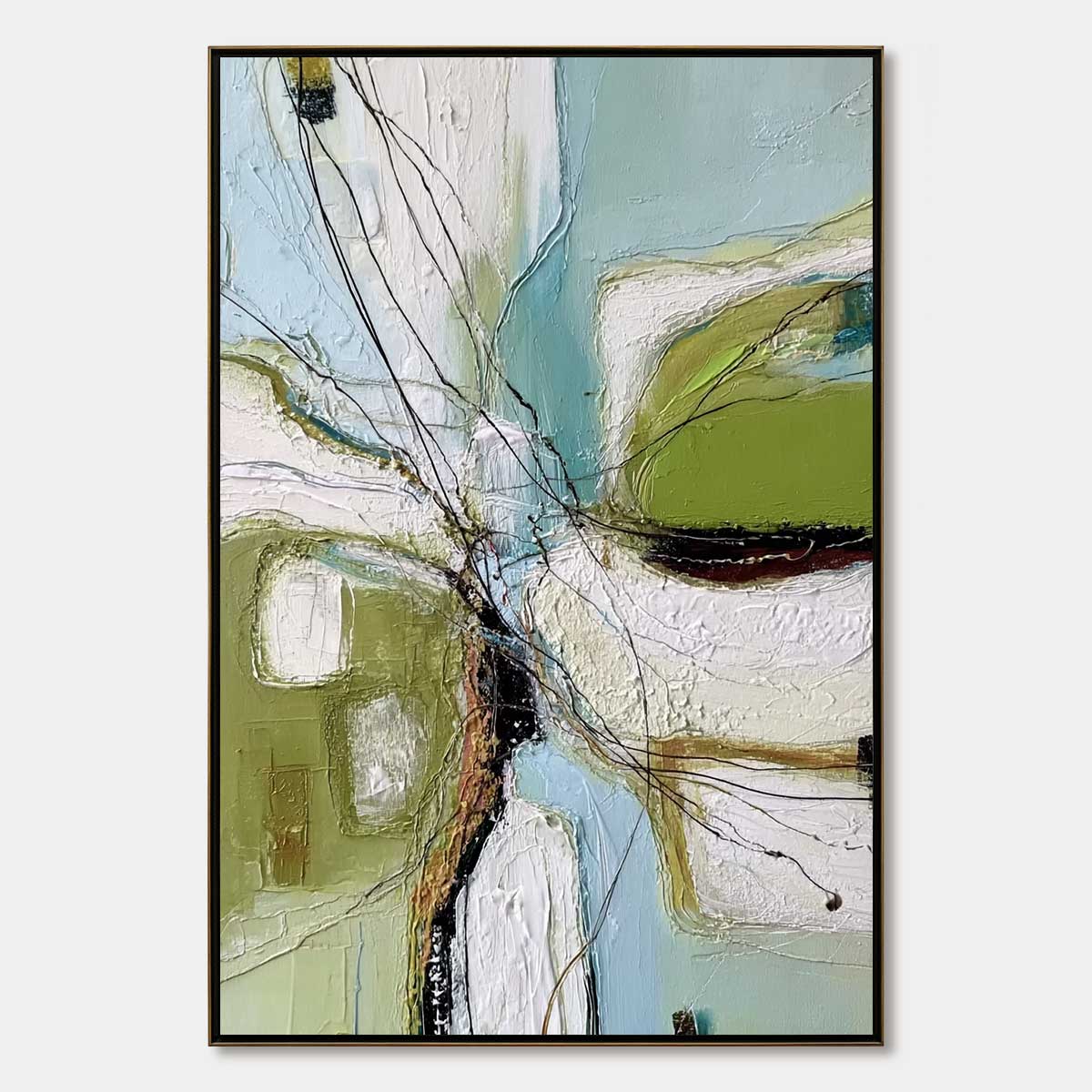 VERDANT NEXUS: Textured Abstract Painting with Green and Blue Hues