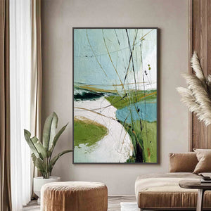 VERDANT PATH: Textured Abstract Green and White Landscape Painting