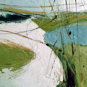 VERDANT PATH: Textured Abstract Green and White Landscape Painting