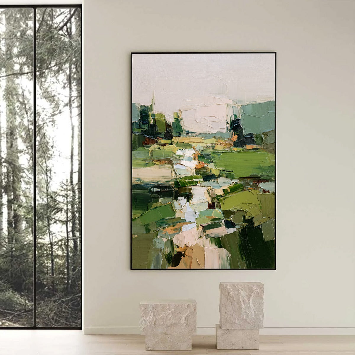 VERDANT PATH: Textured Abstract Landscape Oil Painting for Modern Home Decor