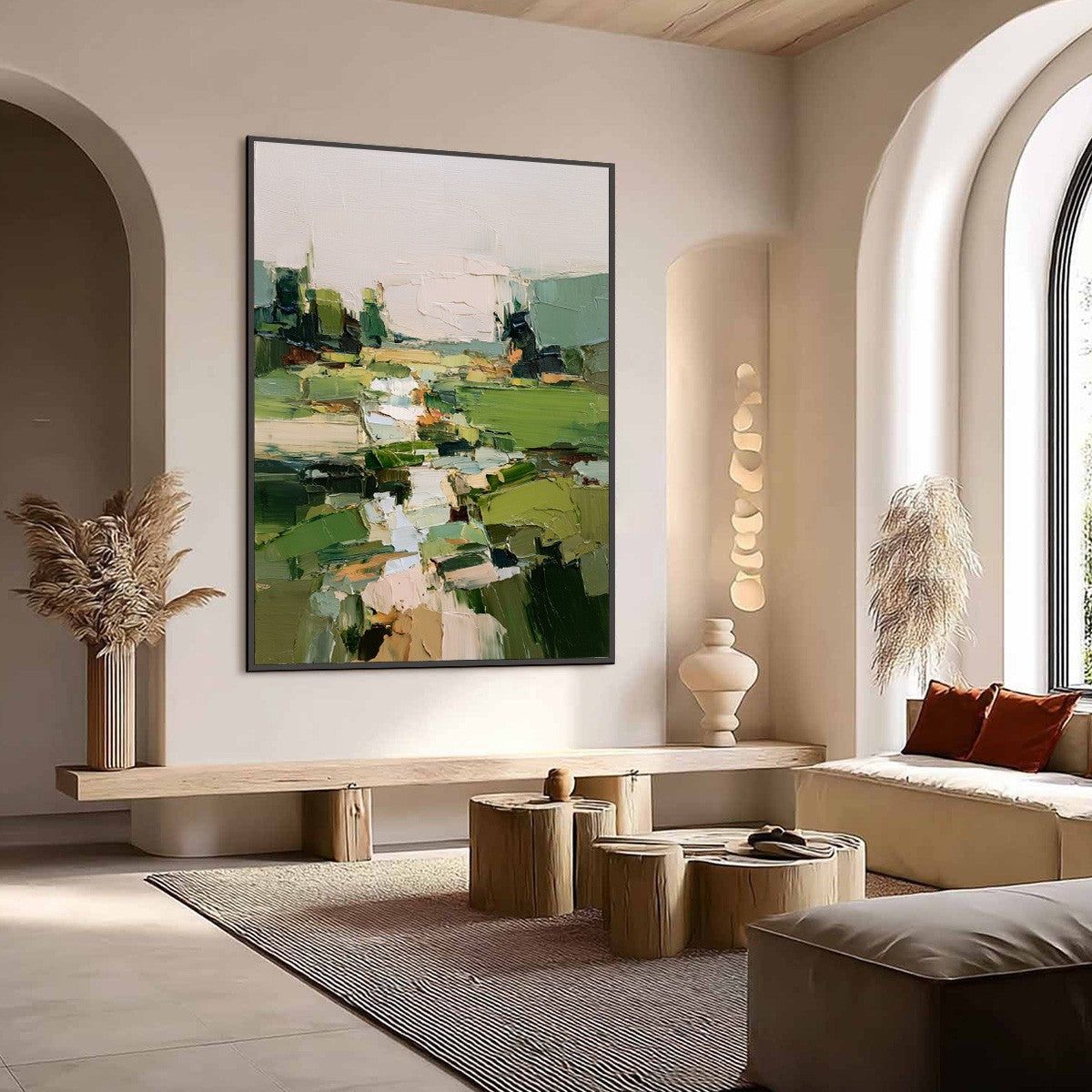 VERDANT PATH: Textured Abstract Landscape Oil Painting for Modern Home Decor