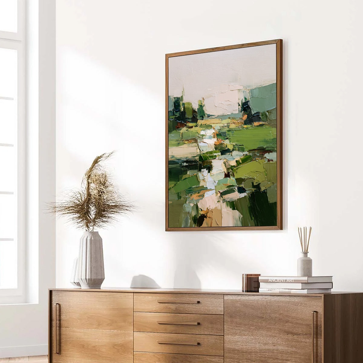 VERDANT PATH: Textured Abstract Landscape Oil Painting for Modern Home Decor