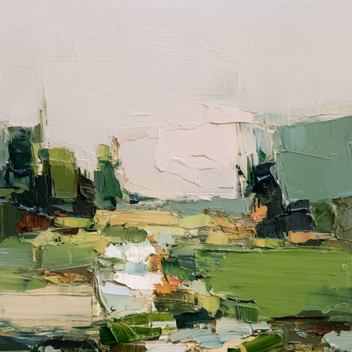 VERDANT PATH: Textured Abstract Landscape Oil Painting for Modern Home Decor