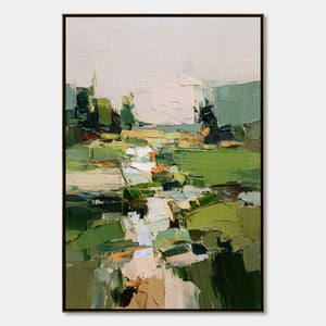VERDANT PATH: Textured Abstract Landscape Oil Painting for Modern Home Decor